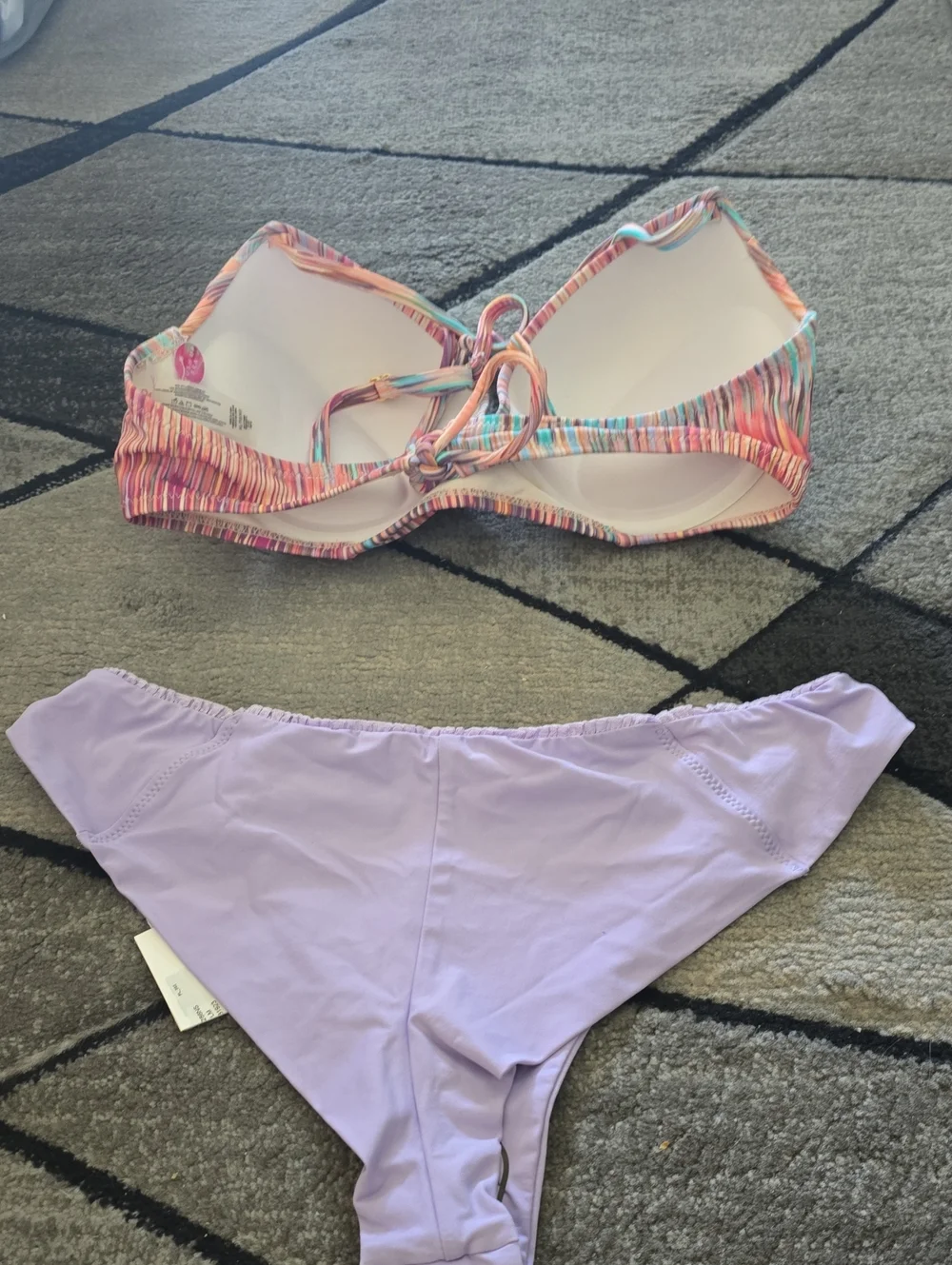 Frankie's Bikinis Multicolor Striped Ruched Top & Lavender Bikini Bottom